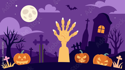 Halloween background with pumpkins and graveyard vector