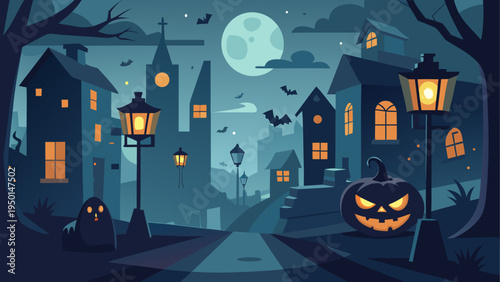 Halloween village scene vector illustration