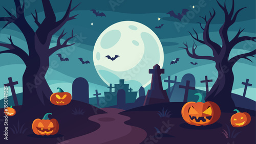 Halloween graveyard scene vector