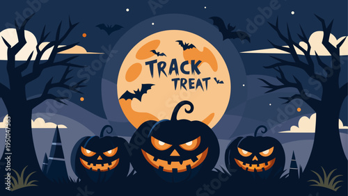 Halloween background with pumpkins and trees vector