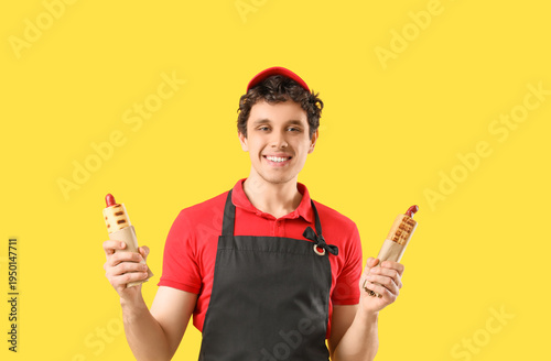 Male worker with tasty hot ...