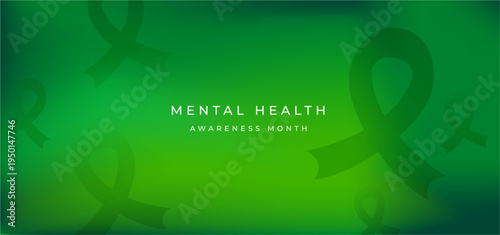 Mental Health Awareness Concept. Self Care, Positive Thinking, Happy and Optimistic Mind. a Green Ribbons on Green background.