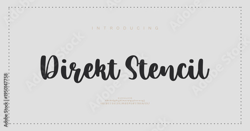 Direkt Stencil, Script Font Uppercase Lowercase and Number. Classic Lettering Minimal Fashion Designs. Typography modern Serif fonts regular decorative vintage concept.
