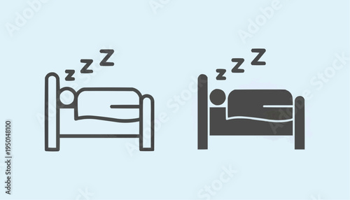 Sleeping time line and solid icon. Person sleep on bed. Horeca vector design concept, outline style pictogram on white background, use for web and app. Eps 10. stock illustration