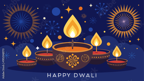 Diwali festival vector illustration with lamps