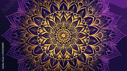 Purple and gold mandala vector illustration
