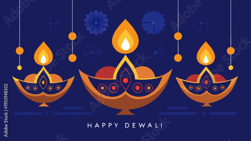 Diwali lamp vector illustration set