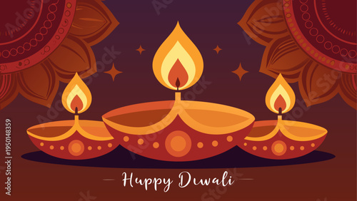 Diwali festival vector illustration with lamps