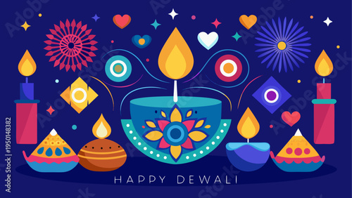 Diwali festival illustration with lamps and decorations vector