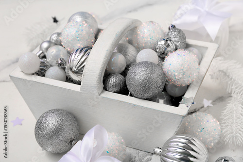 Basket with silver Christma...