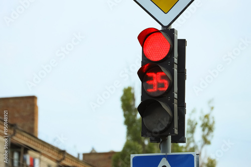 View of red traffic lights ...