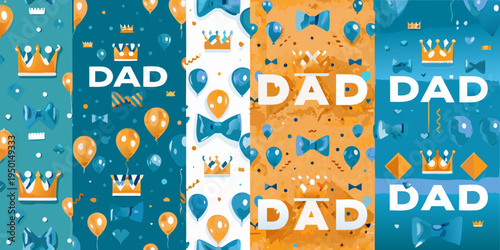Festive father s day pattern with crowns balloons and bow ties