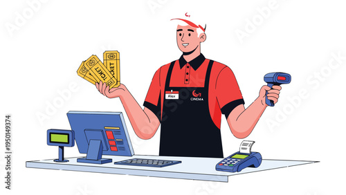 Retailer with lottery tickets: A cheerful retailer stands at their counter, proudly displaying lottery tickets and scanner in hand, ready to serve customers and create winning moments.