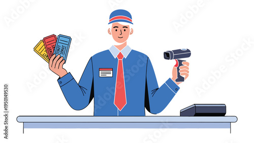 Courier's Daily: A uniformed courier efficiently manages parcels and a barcode scanner, ready to dispatch packages with speed and accuracy.