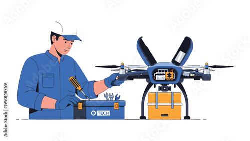 Drone Service Technician: A skilled technician meticulously examines a drone's components, showcasing expertise in its maintenance and repair.
