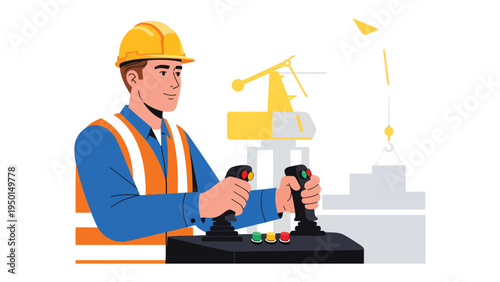 Construction Worker at Work: A construction worker, with focused determination, expertly maneuvers the controls, directing a construction crane at a building site, showcasing expertise and precision.