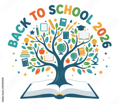 Back to School 2026 Creative Educational Poster Vector