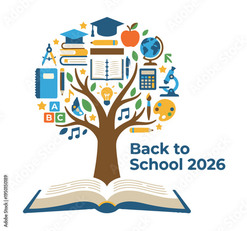 Flat Vector Back to School 2026 Learning Illustration