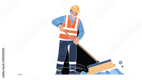 Street Cleaner at Work: A diligent street cleaner, donned in protective gear, efficiently clears debris with his broom. A symbol of community care and urban cleanliness.