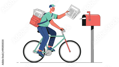 Daily Dispatch: A dedicated mail carrier on a bicycle delivers the news of the day, carefully inserting a fresh newspaper into a classic mailbox, symbolizing the crucial link of daily information.