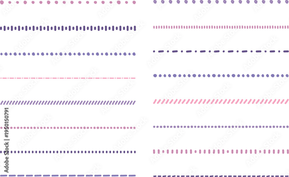 Fototapeta premium イラスト素材：ライン素材のあしらい 手書きのシンプルでかわいい罫線 ピンク 紫. simple hand draw borders