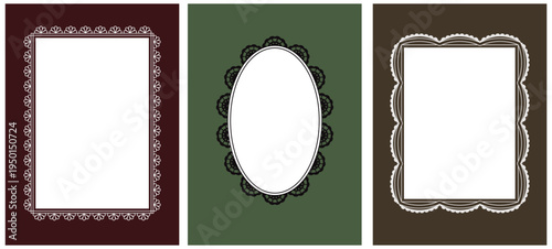 Vector graphic design, lace linear border and frame with copy space for text, logo, monogram, minimal trendy stationery and brand packaging template