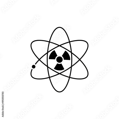 Scientific vector image combining a nuclear radiation symbol with atomic orbital rings to illustrate physics research, radioactive energy, and atomic power generation.