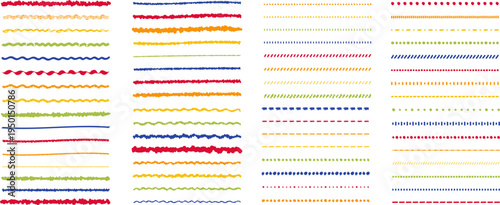 イラスト素材：ライン素材のあしらい　手書きのシンプルでかわいい罫線　カラフル