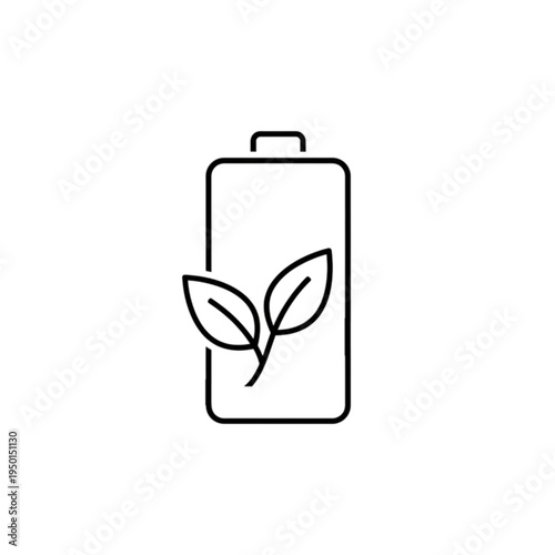 This vector image of a battery with leaves signifies green energy storage and the development of sustainable power sources for a cleaner future.