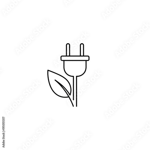 Eco-friendly electrical power vector image combining a leaf and a power plug to symbolize bioenergy, clean electricity, and sustainable green technology concepts.