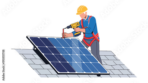 Solar Panel Installation: A skilled technician diligently installs a solar panel on a rooftop, demonstrating a commitment to clean energy and sustainable living.