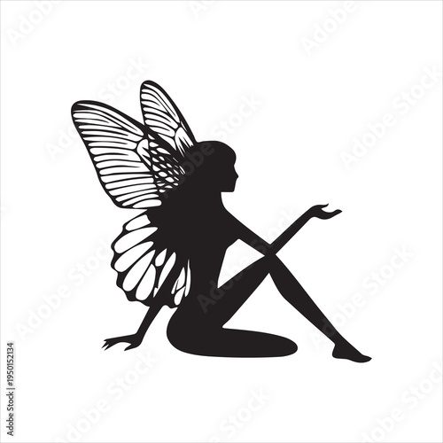  silhouette of a fairy on white background.