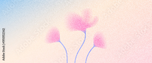 Flower pastel grain blur on soft botanical background in spring tones. Dreamy wildflowers in pastel gradient with gentle grainy tulip for presentation template. Abstract floral vector banner.