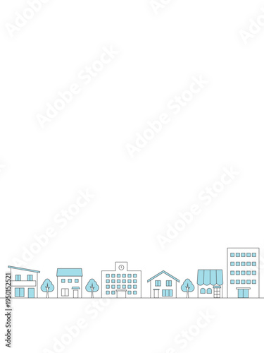 シンプルな街並みのイラストのバナー背景　縦長