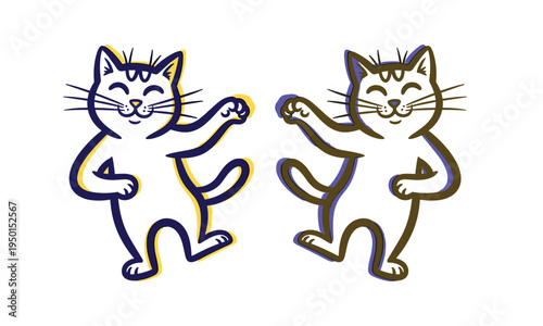 Two cartoon cats dancing together in a playful and joyful scene