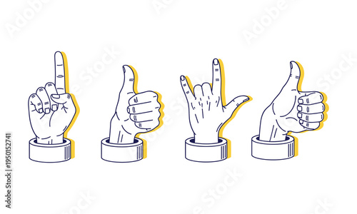 Four hand gestures with different finger configurations