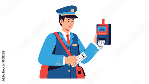 Mail Carrier at Work: A diligent mail carrier in uniform, efficiently processing mail using modern technology, ready to deliver important communication.