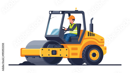 Road Construction Operation: An illustration of a road roller meticulously compacting asphalt, with a skilled operator at the helm, signifying progress and development.