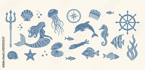 Hand drawn vector illustration of an abstract nautical elements vector