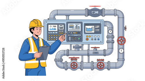 Control System Technician: A skilled technician, equipped with protective gear, meticulously monitors and adjusts a complex control system.