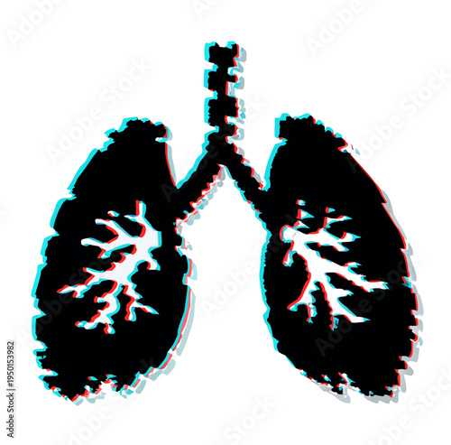 Black lungs silhouette with glitch effect isolated on white background human respiratory anatomy icon