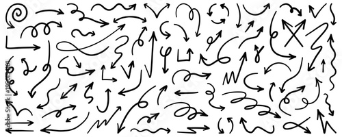 Collection hand drawn arrows. Set simple arrows isolated on white background. Arrow mark icons. Arrow paint - stock vector.