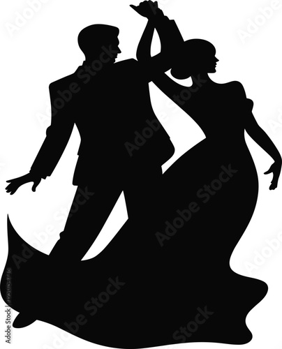 Fotografie Ballroom dancing couple silhouette vector, man and woman in elegant dance pose,