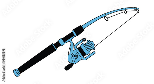 Simple illustration of a blue fishing rod with a spinning reel attached
