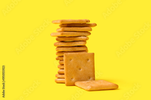 Stack of tasty crackers on ...