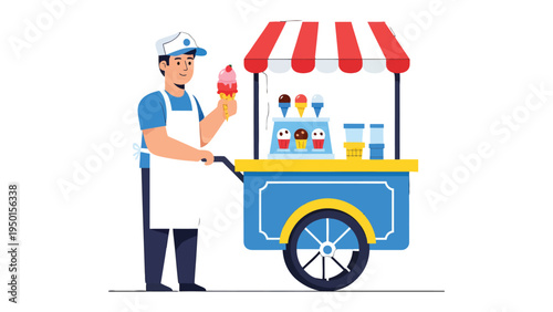 Ice Cream Vendor's Delight: An ice cream vendor serves up a swirl of sweetness, the colorful cart and cheerful attendant promising a refreshing treat.