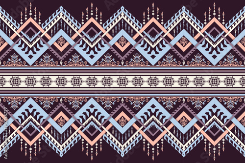 This intricate ethnic border features geometric diamonds and floral ornaments in a sophisticated pastel palette. Perfect for fabric printing, home decor, and luxury packaging.