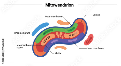 A detailed diagram illustrating the structure of a mitochondrion, showing its outer and inner membranes, cristae, intermembrane space, and matrix.