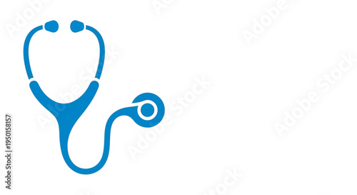 A blue stethoscope, a medical instrument, depicted as a clean graphic on a white background, symbolizing healthcare and diagnostics.