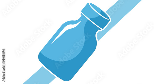 A stylized illustration of a blue vial or bottle with a cap, set against a white background with a diagonal blue stripe.